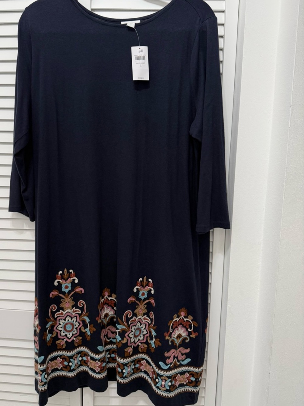 J Jill Women’s Navy Embroidered Hem Dress
